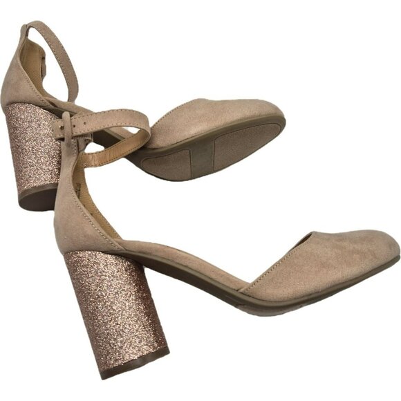 Lauren Conrad Hydrangea Womens High Heel Closed Toe Shoes Glitter Block Heel 8.5